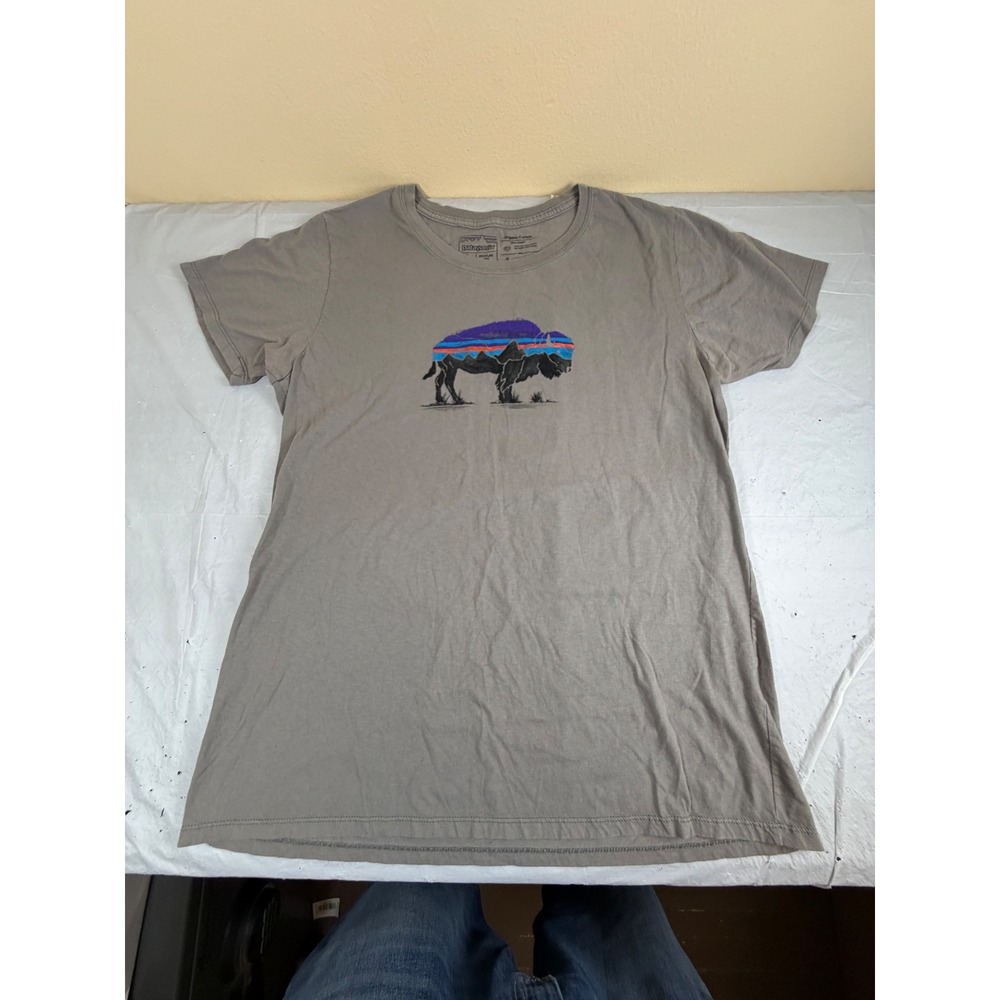 Patagonia Mens Gray Organic Cotton Bison Fitz Roy Graphic T-Shirt Regular Fit L
